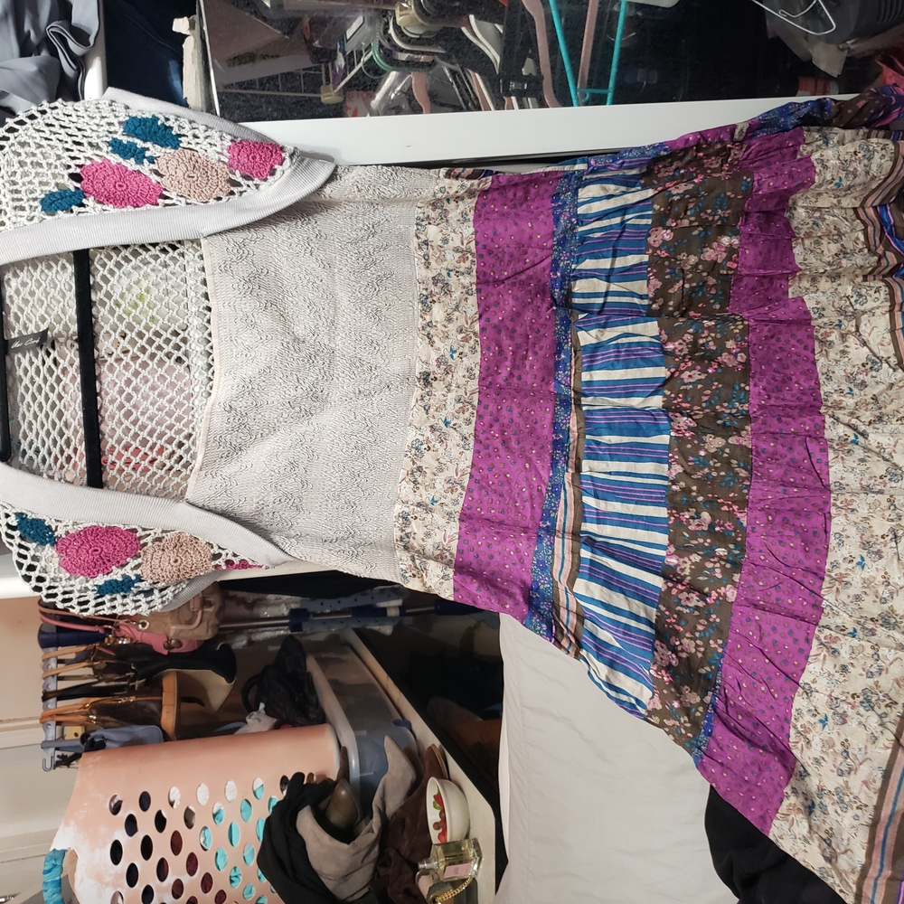 Colorful Patchwork Dress with Crochet Details